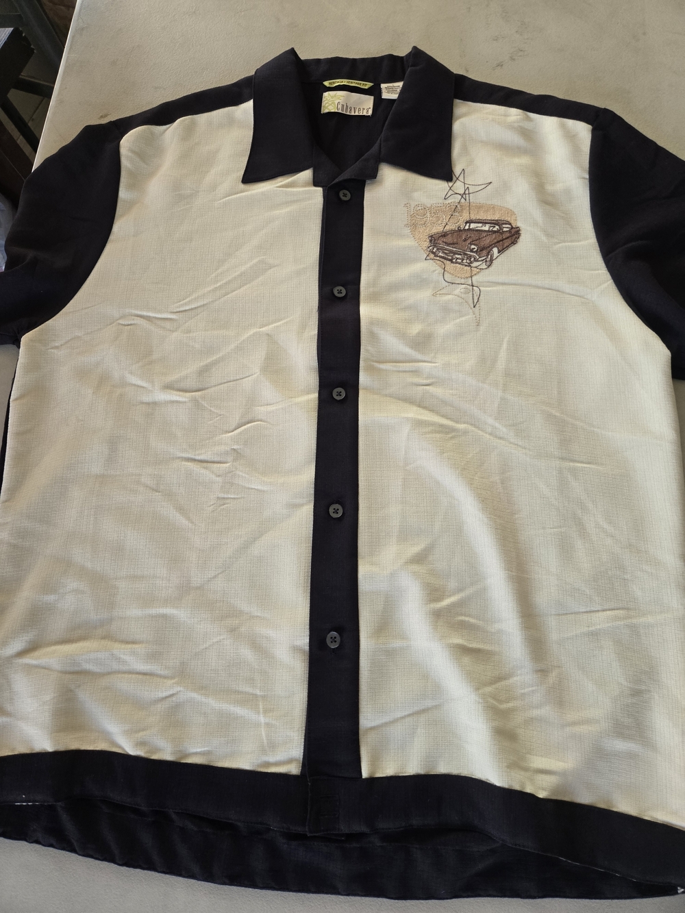 Cubavera Black Button-Front Shirt with Lime Accent